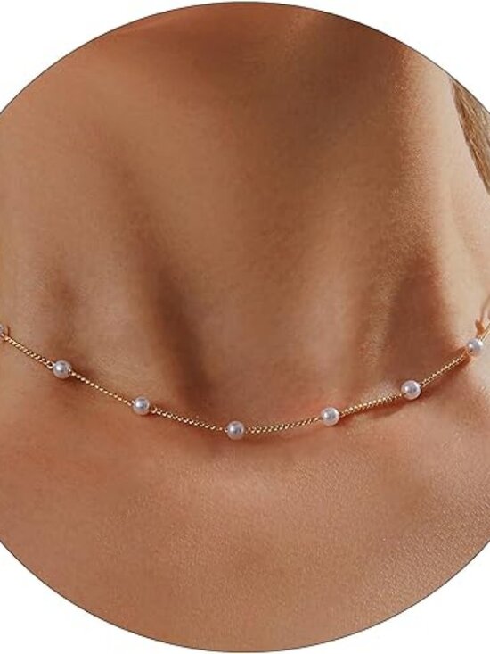Jewelry - 14K Gold Plated Pearl Necklace for Women Dainty Choker Non Tarnish